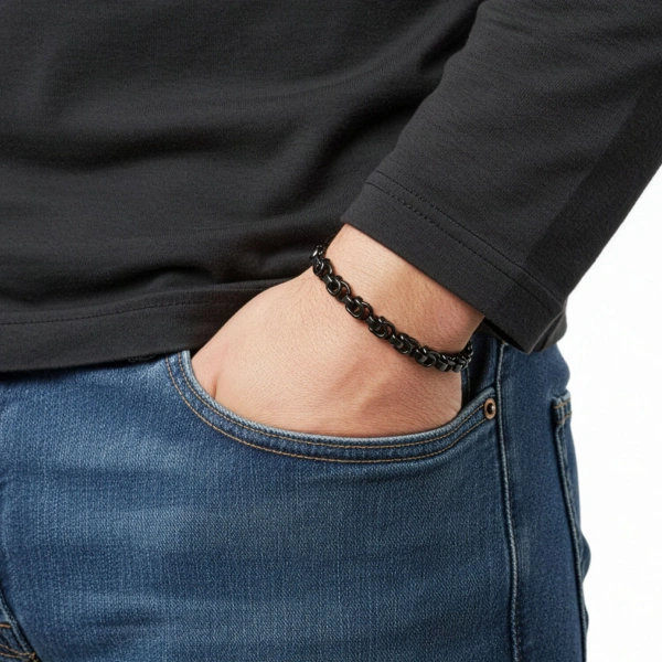 Moncuk Design Box Cuban Çelik Zincir Bileklik 6mm 3351CZB2D11