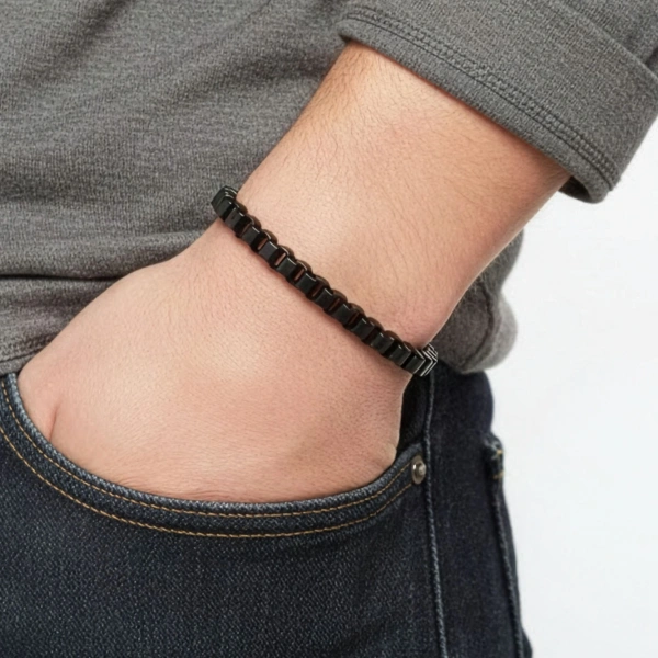 Moncuk Design Arnavut Çelik Zincir Bileklik 6mm Köşeli 3351CZB2D5