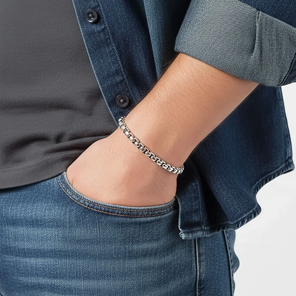 Moncuk Design Arnavut Çelik Zincir Bileklik 6mm Yuvarlak 3351CZB2D6