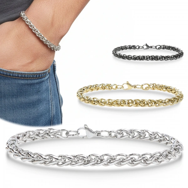 Moncuk Design Hasır Örgü Çelik Zincir Bileklik 6mm 3351CZB2D7
