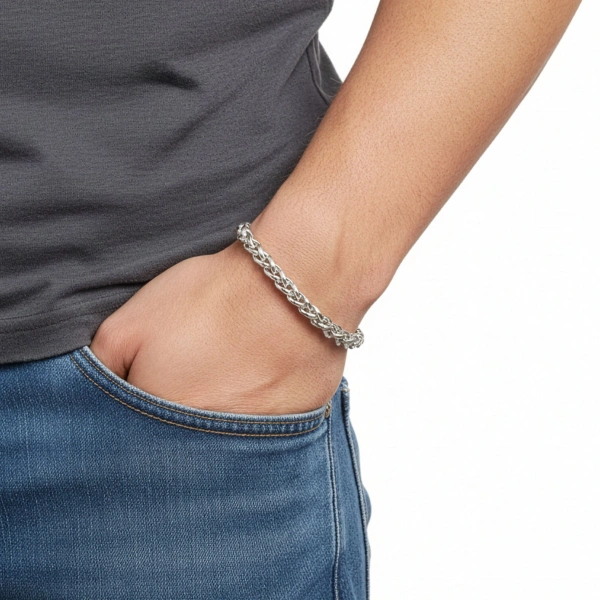 Moncuk Design Hasır Örgü Çelik Zincir Bileklik 6mm 3351CZB2D7