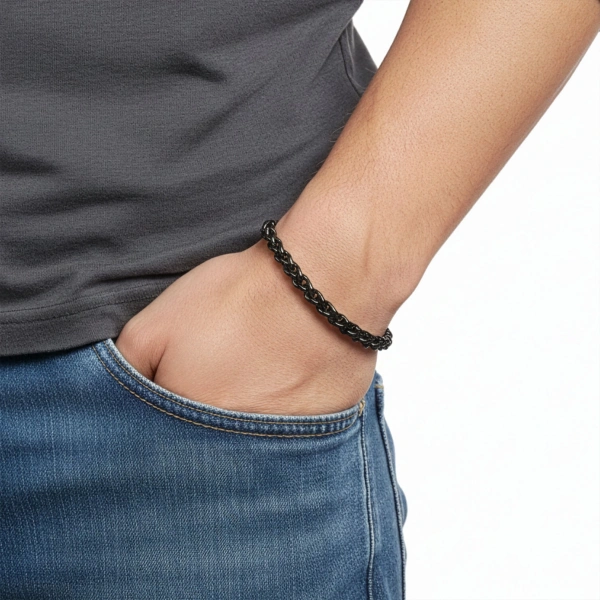 Moncuk Design Hasır Örgü Çelik Zincir Bileklik 6mm 3351CZB2D7