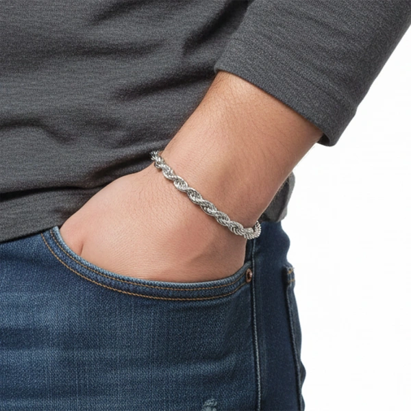 Moncuk Design Rope Halat Çelik Zincir Bileklik 6mm 3351CZB2D8