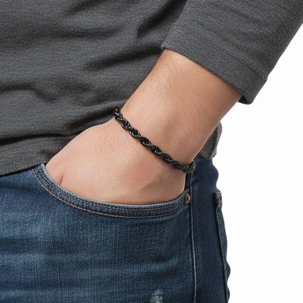 Moncuk Design Rope Halat Çelik Zincir Bileklik 6mm 3351CZB2D8