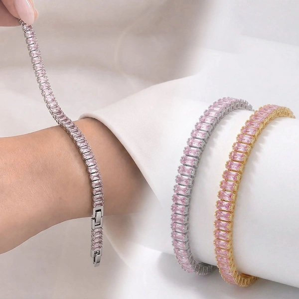 Moncuk Design 5mm Pembe Zirkon Taşlı Ayarlanabilir Su Yolu Kadın Bileklik 3351KBV4D1