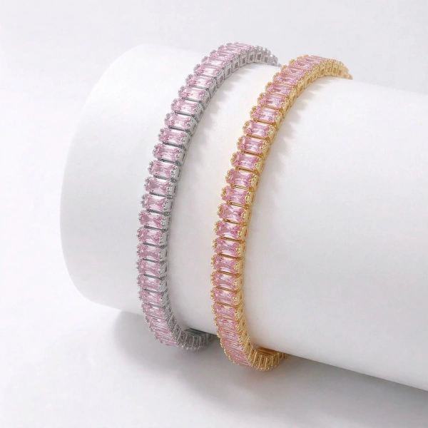 Moncuk Design 5mm Pembe Zirkon Taşlı Ayarlanabilir Su Yolu Kadın Bileklik 3351KBV4D1