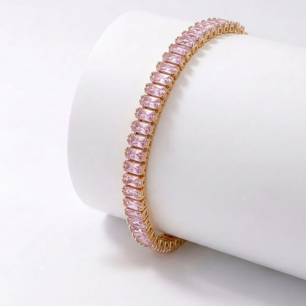 Moncuk Design 5mm Pembe Zirkon Taşlı Ayarlanabilir Su Yolu Kadın Bileklik 3351KBV4D1