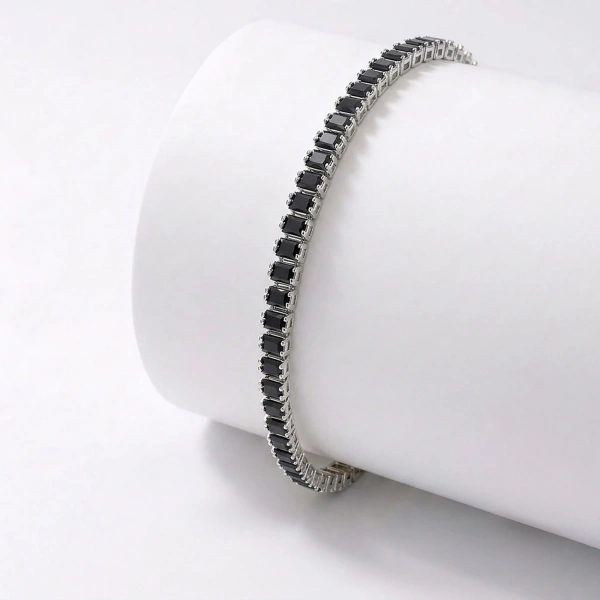 Moncuk Design 4mm Siyah Zirkon Taşlı Ayarlanabilir Su Yolu Kadın Bileklik 3351KBV4D5