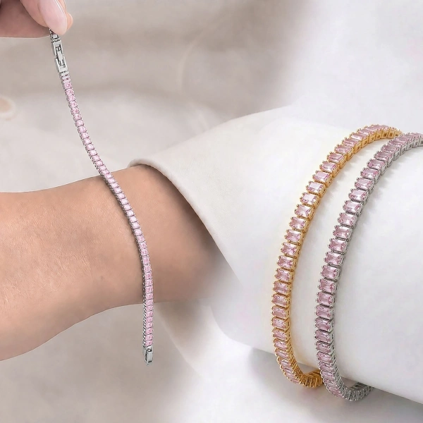 Moncuk Design 4mm Pembe Zirkon Taşlı Ayarlanabilir Su Yolu Kadın Bileklik 3351KBV4D6