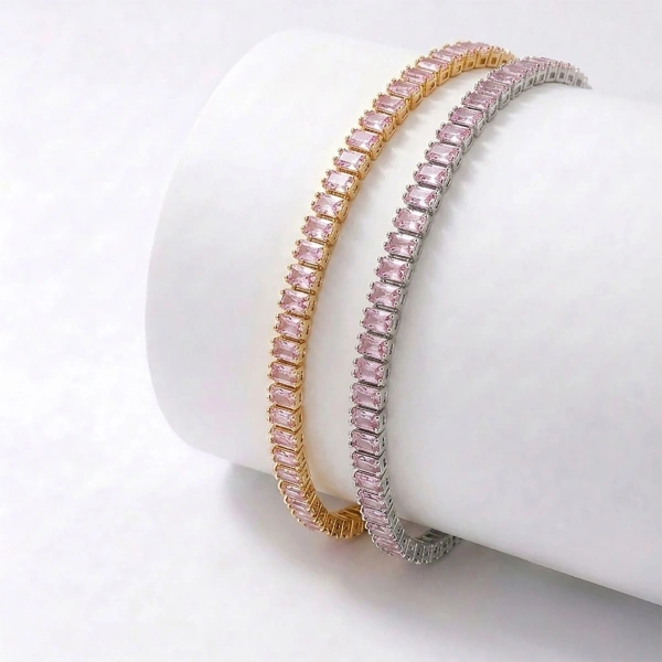 Moncuk Design 4mm Pembe Zirkon Taşlı Ayarlanabilir Su Yolu Kadın Bileklik 3351KBV4D6