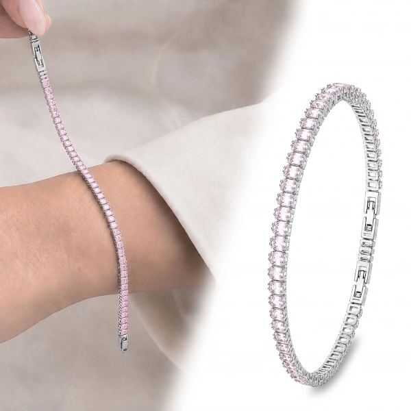 Moncuk Design 4mm Pembe Zirkon Taşlı Ayarlanabilir Su Yolu Kadın Bileklik 3351KBV4D6