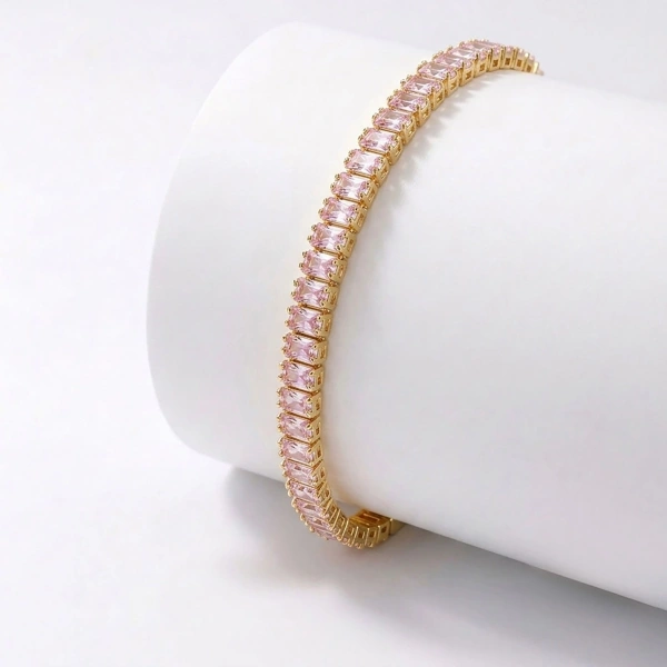 Moncuk Design 4mm Pembe Zirkon Taşlı Ayarlanabilir Su Yolu Kadın Bileklik 3351KBV4D6