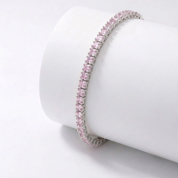Moncuk Design 4mm Pembe Zirkon Taşlı Ayarlanabilir Su Yolu Kadın Bileklik 3351KBV4D6