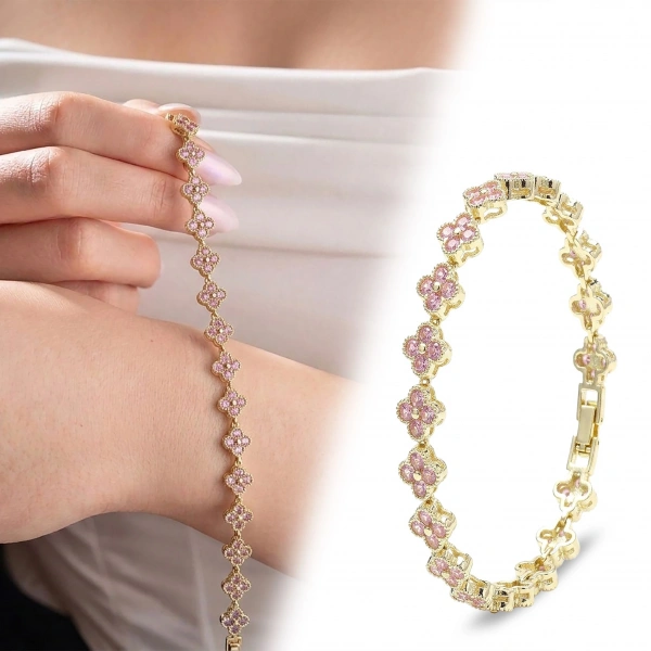 Moncuk Design 8 mm Pembe Zirkon Taşlı Ayarlanabilir Çiçek Kadın Bileklik 3351KBV6D3