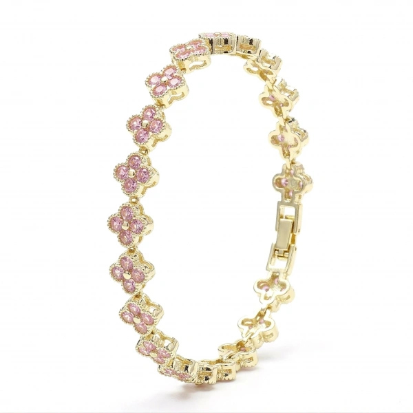 Moncuk Design 8 mm Pembe Zirkon Taşlı Ayarlanabilir Çiçek Kadın Bileklik 3351KBV6D3