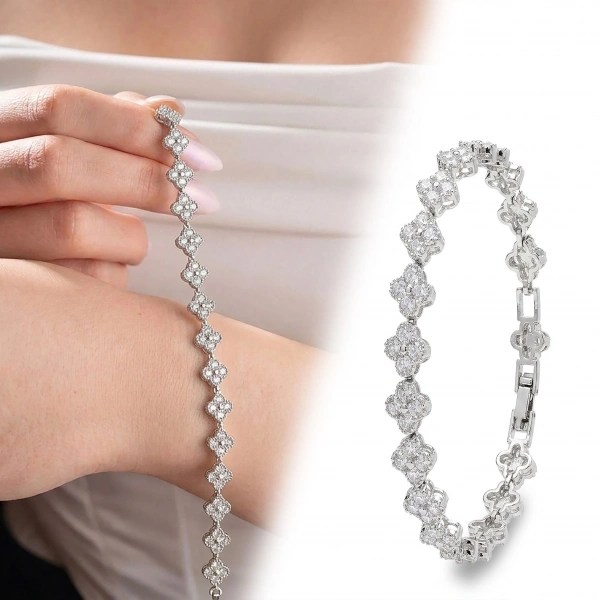 Moncuk Design 8 mm Beyaz Zirkon Taşlı Ayarlanabilir Çiçek Kadın Bileklik 3351KBV6D4