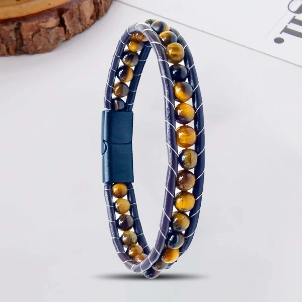Moncuk Design 6Mm Kaplangözü  Deri Kordon Ve Çelik Bileklik 33512B2D6M16