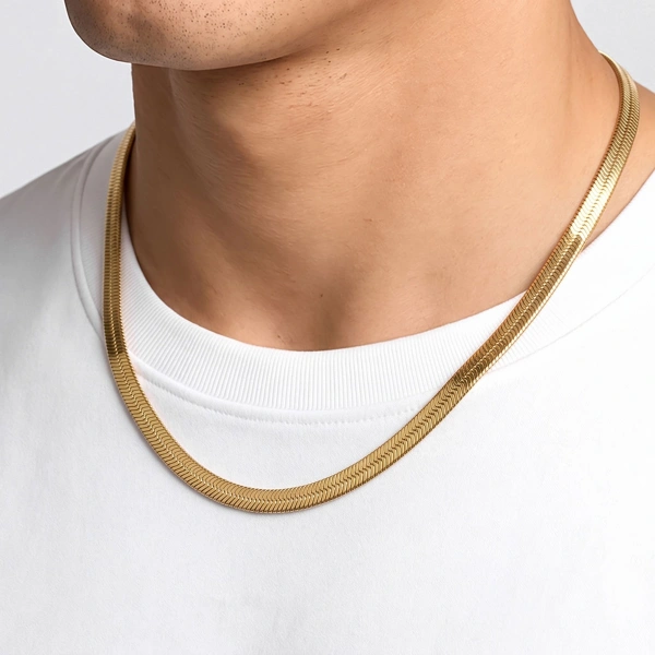 Moncuk Design Çelik İtalyan Herringbone Zincir Kolye Gold 6 mm x 55 cm 3351ECK007