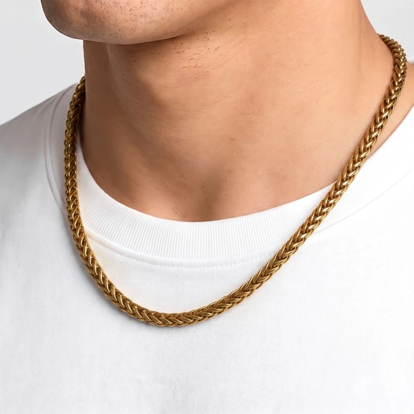 Moncuk Design Çelik Oval Zincir Gold Erkek Kolye 4 mm × 55 cm 3351ECK008
