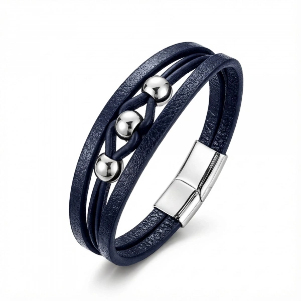 Moncuk Design Çelik Top Ve Lacivert Deri Bileklik 33514B8D3