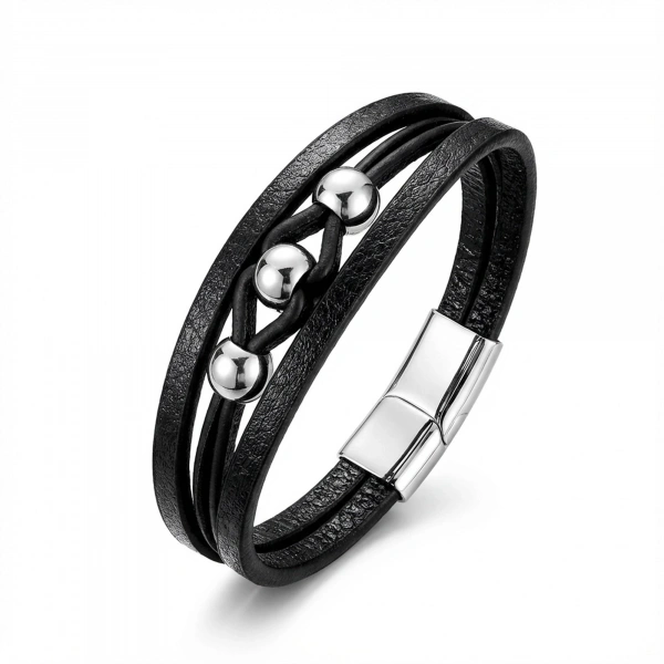 Moncuk Design Çelik Top Ve Siyah Deri Bileklik 33514B8D1