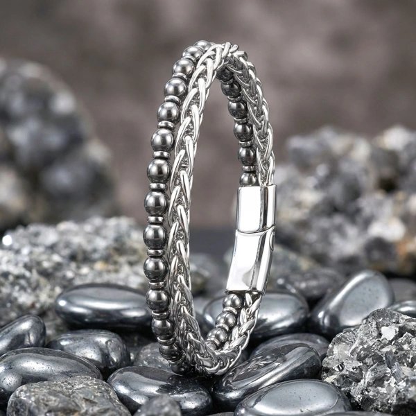 Moncuk Design Çelik Zincirli Hematit Ve Silver Hematit Bileklik 33512B21D9