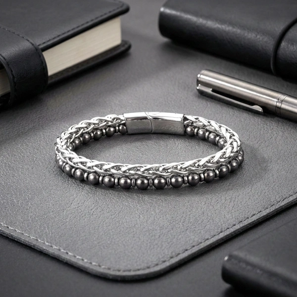 Moncuk Design Çelik Zincirli Hematit Ve Silver Hematit Bileklik 33512B21D9