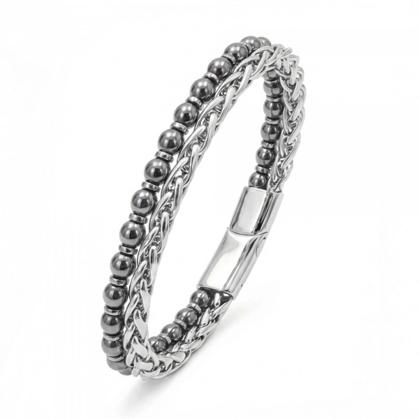 Moncuk Design Çelik Zincirli Hematit Ve Silver Hematit Bileklik 33512B21D9
