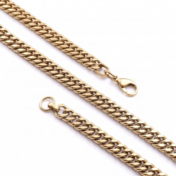 Moncuk Design Çift Örgü Erkek Çelik Kolye 7x3mm 55cm Gold 3351ECK020