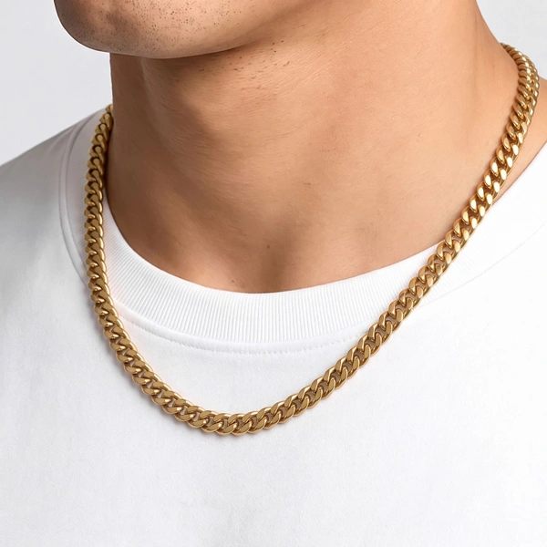 Moncuk Design Çift Örgü Erkek Çelik Kolye 7x3mm 55cm Gold 3351ECK020