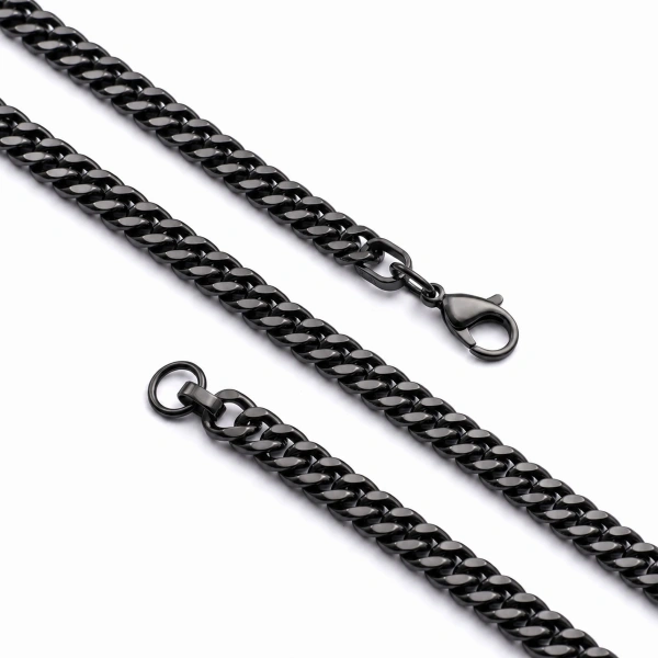 Moncuk Design Çift Örgü Erkek Çelik Kolye 7x3mm 55cm Siyah 3351ECK025