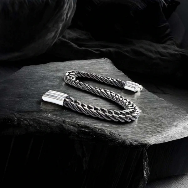 Moncuk Design Çift Sıra Otantik Çelik Zincir Bileklik 33515B2D2
