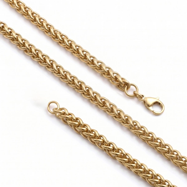 Moncuk Design Hasır Örgü Erkek Çelik Kolye 6MM 55CM Gold 3351ECK018