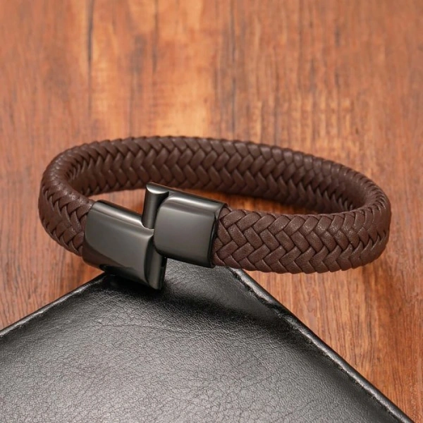 Moncuk Design Kahve Deri Örgü Çelik Bileklik 33513B4D5