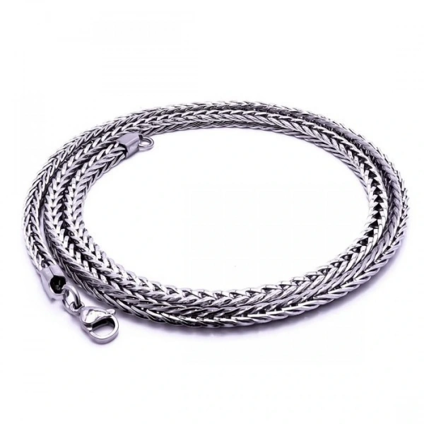 Moncuk Design Köşeli Kral Bakla Örgülü Çelik Kolye 4Mm 3351CEK046