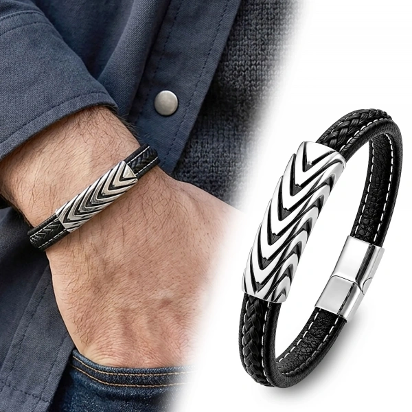 Moncuk Design Kurt Pençesi Motifli Çelik Kilitli Siyah Deri Erkek Bileklik 33511B8D7