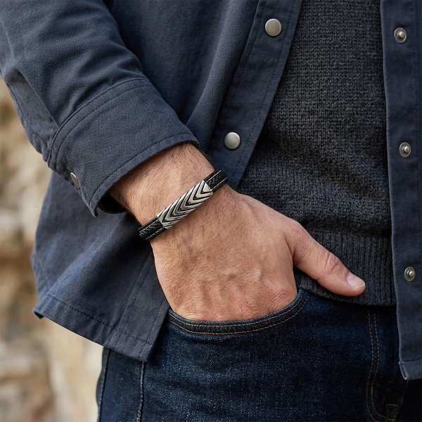 Moncuk Design Kurt Pençesi Motifli Çelik Kilitli Siyah Deri Erkek Bileklik 33511B8D7