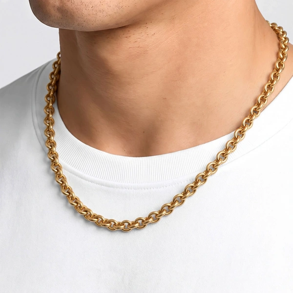 Moncuk Design Mariner Zincir Erkek Çelik Kolye 6mm 55cm Gold 3351ECK045