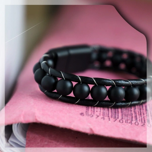 Moncuk Design Mat Oniks Taşı Örmeli Deri Bileklik 33512B2D8M7
