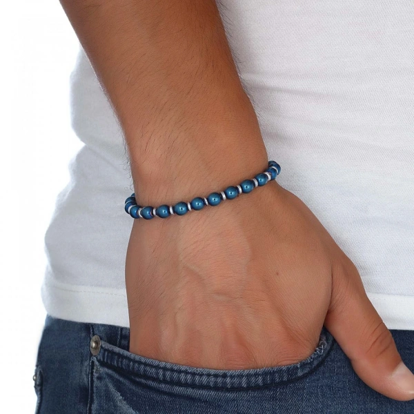 Moncuk Design Mavi Küre Hematit Doğal Taşlı Ayaranabilir Çelik Zincir Bileklik 33512B10D4