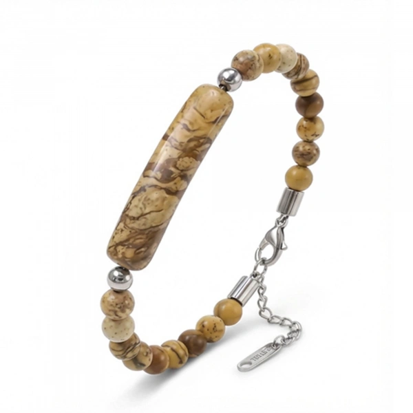 Moncuk Design Odun Jasper Doğaltaş Çelik Halat Ve Çelik Klipsli Bileklik 33512B19D3