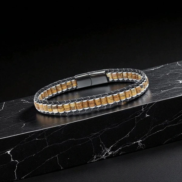 Moncuk Design Odun Jasper & Hematit Çelik Örgülü Deri Bileklik 33512B22D8
