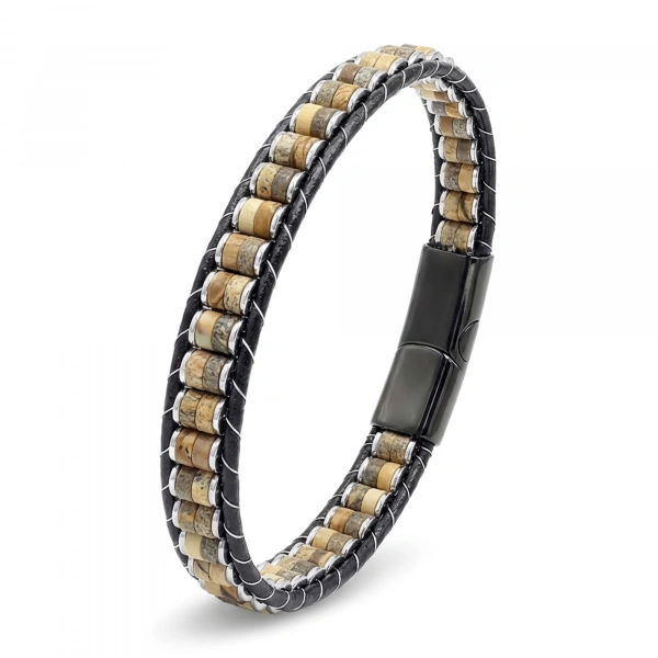 Moncuk Design Odun Jasper & Hematit Çelik Örgülü Deri Bileklik 33512B22D8