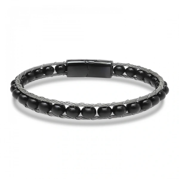 Moncuk Design Oniks Doğaltaş Ve Çelik Halat Örme Bileklik 33512B2DH1