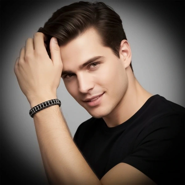Moncuk Design Oniks & Hematit Çelik Örgülü Deri Bileklik 33512B22D2