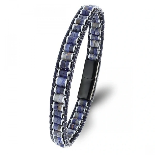 Moncuk Design Lapis & Hematit Çelik Örgülü Deri Bileklik 33512B22D10