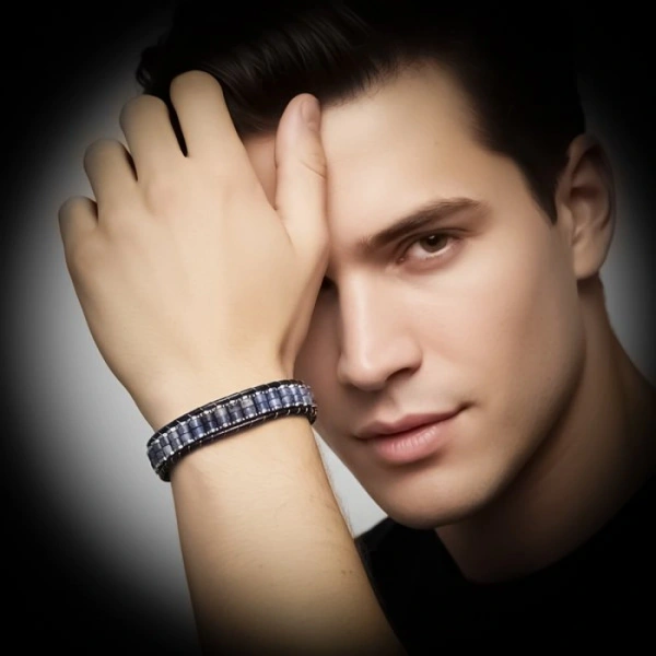 Moncuk Design Lapis & Hematit Çelik Örgülü Deri Bileklik 33512B22D10