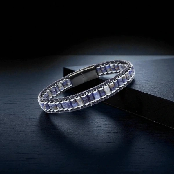 Moncuk Design Lapis & Hematit Çelik Örgülü Deri Bileklik 33512B22D10
