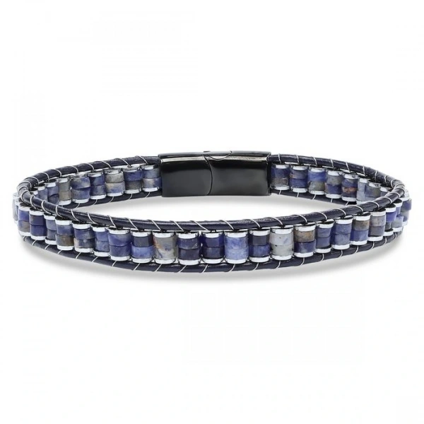 Moncuk Design Lapis & Hematit Çelik Örgülü Deri Bileklik 33512B22D10