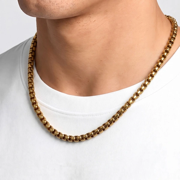 Moncuk Design Oval Arnavut Erkek Çelik Kolye 6mm 55cm Gold 3351ECK022
